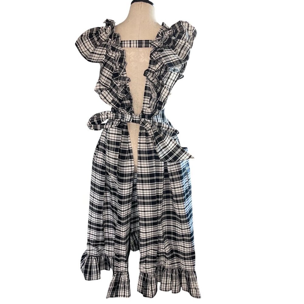 Mr. Blackwell Vintage Womens Taffeta Plaid Pinafore Black White One Size Rare - Picture 14 of 14
